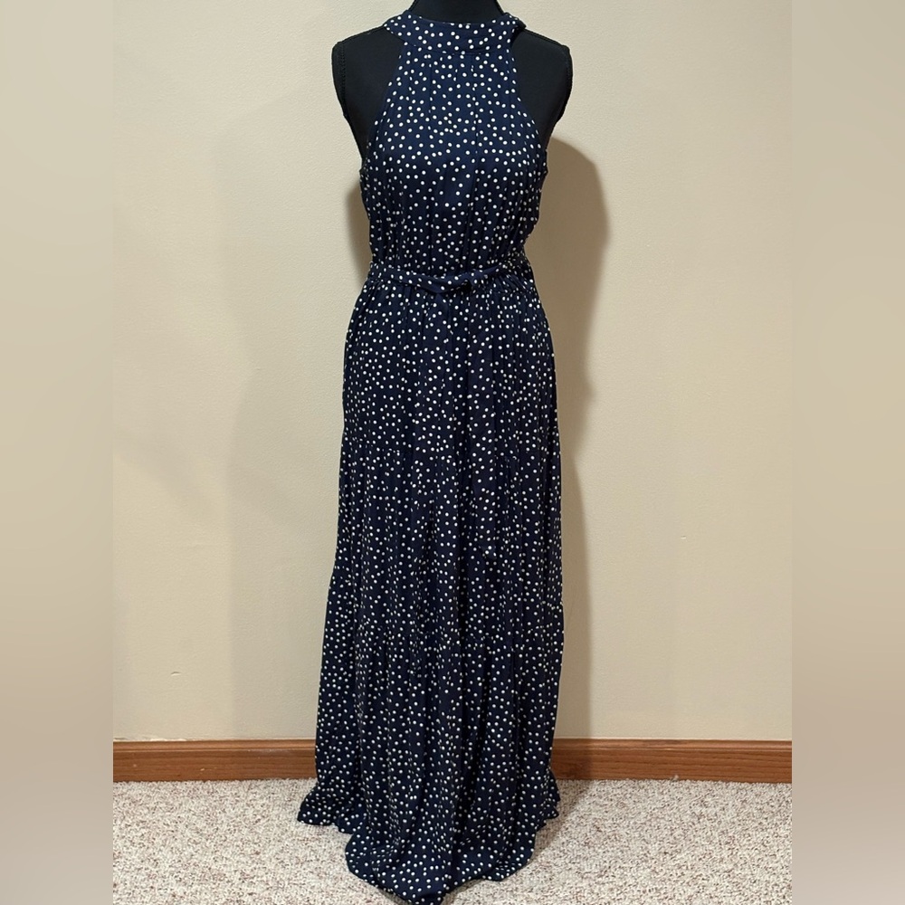 Size Small Navy Polka Dot Halter Maxi Dress